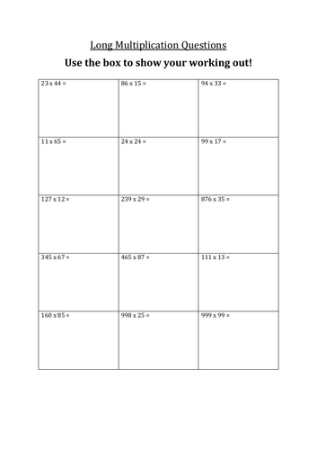 Long Multiplication - Practice Questions by samcox855 | Teaching Resources