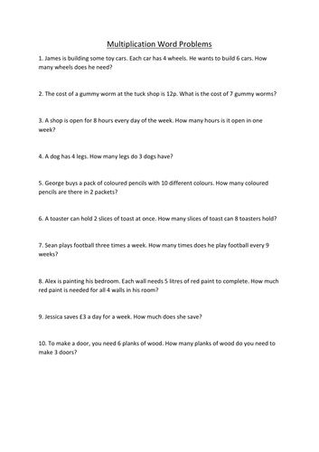 Maths - Multiplication Word Problems
