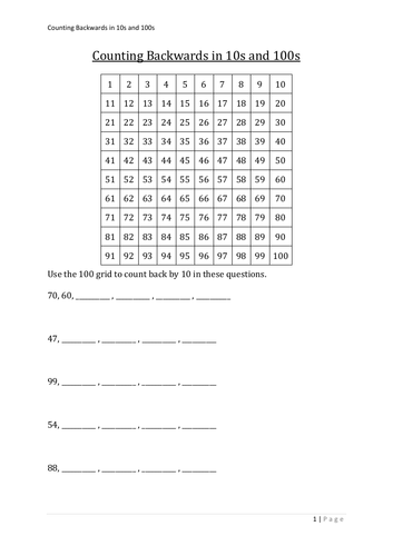 Counting Backwards in 10s and 100s