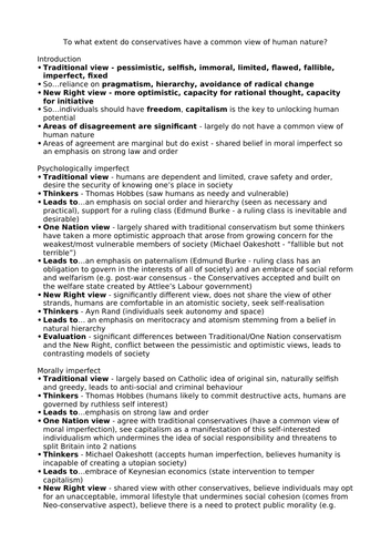 A Level Politics Essay Plan  - conservatism for ideologies