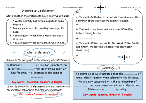 AQA Physics Forces - distance vs displacement
