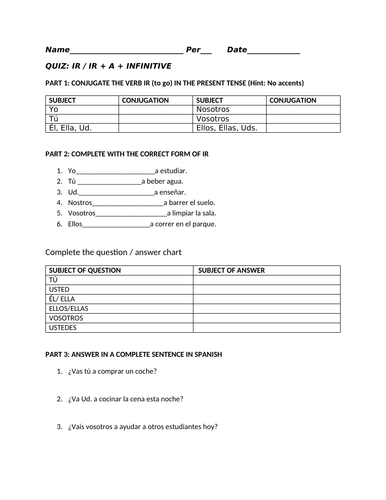 Ir and Ir a infinitive quiz