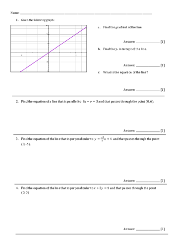 Straight Line Graphs GCSE Revision Worksheet Answers Teaching 