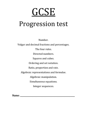 GCSE PROGRESSION TEST+Answers Step by Step. Number, Fractions, Percentages, Sequences, Ratio, Set...