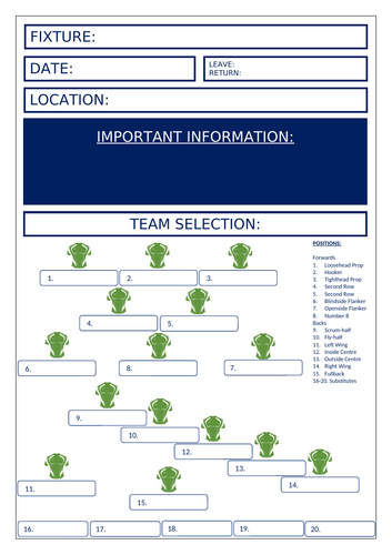 Rugby Team Selection - Green