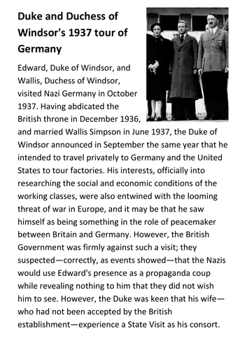 Duke and Duchess of Windsor's 1937 tour of Germany Handout