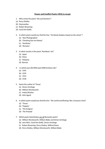 Power and conflict Multiple Choice quiz and answers