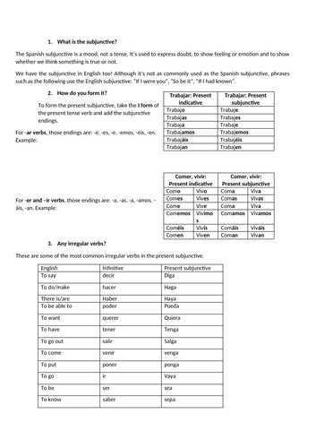 Subjunctive -Foundation and higher candidates