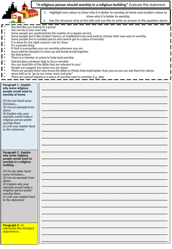 GCSE Religious Studies Christian practices 12 mark exam question structure sheet