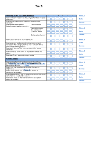 Writing Assessment Y1,3,4 and 5 (including Greater Depth)
