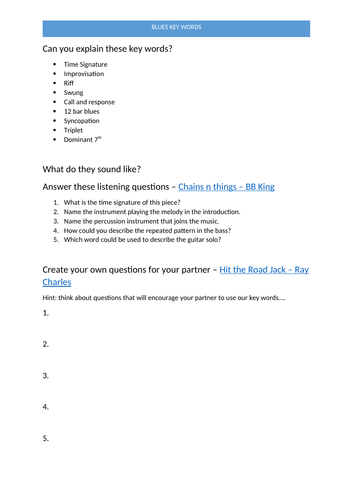 Blues Listening Worksheet