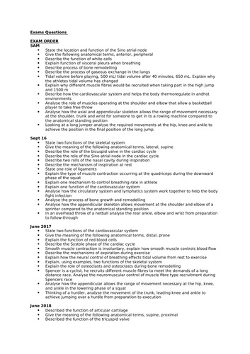 All past exam questions Unit 2 Functional Anatomy