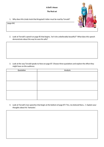 A Doll's House - Act 3 workpack | Teaching Resources
