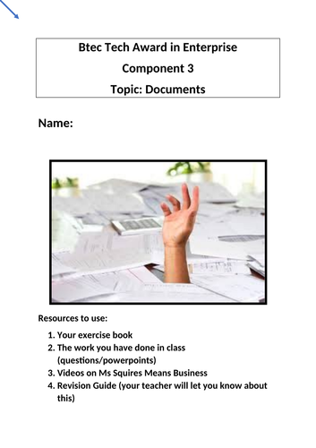 Btec Tech Award in Enterprise Component 3 Documents Fill In Revision Booklet