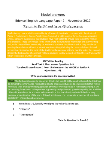 Edexcel GCSE English Language Paper 2 model (November 2017)