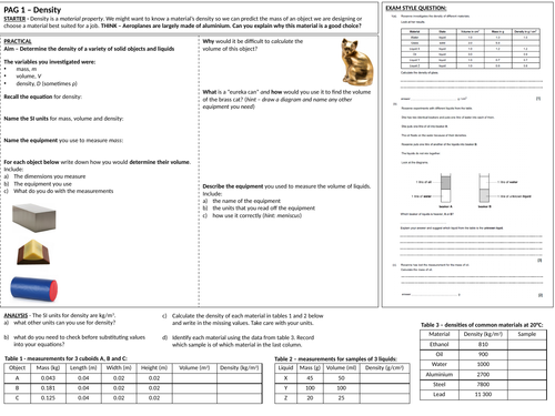 Density Practical - Revision mat (A3) for Physics GCSE | Teaching Resources
