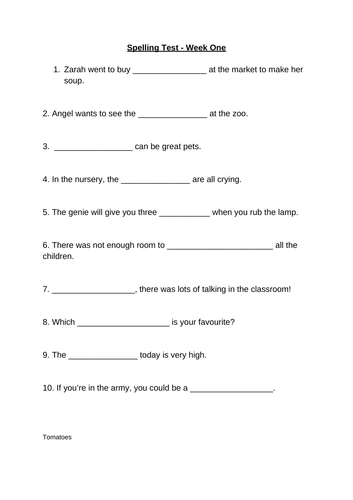 SATs Style Spelling Rule Tests (2019/20)