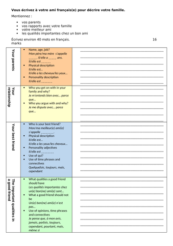 40 Word Task - Structure Strip - la famille et les amis