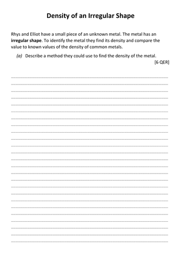 Density of an Irregular Shape and Conduction/Convection Differentiated Exam Style Questions QER/QWC