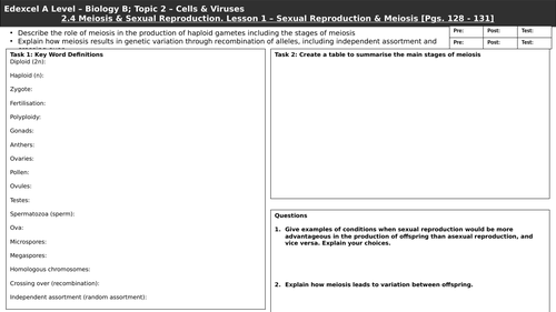 Edexcel Biology B A Level. Topic 2 - Cells & Viruses. 2.4 Meiosis & Sexual Reproduction