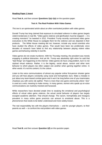 Mocked-up Computer Games Reading Paper CIE First Lang Eng New Spec 2020