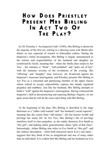 An Inspector Calls: Mrs Birling in Act II Summary