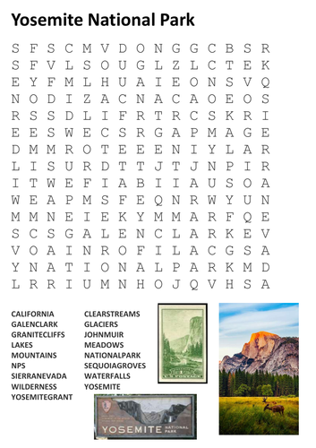 Yosemite National Park Word Search