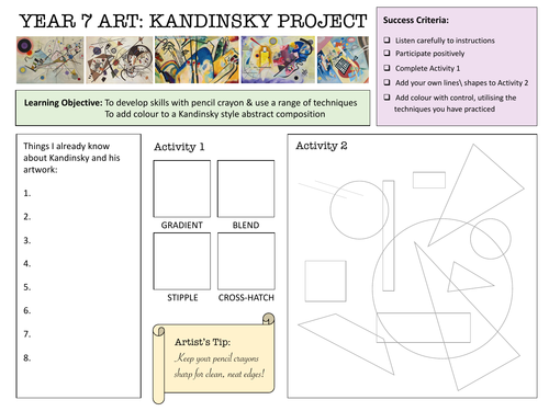 KS2/3 Kandinsky Worksheet - Colouring Pencil Techniques