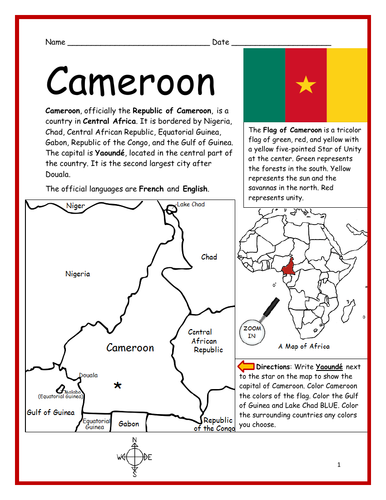 CAMEROON - Introductory Geography Worksheet