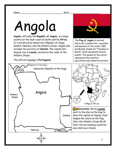 ANGOLA - Introductory Geography Worksheet