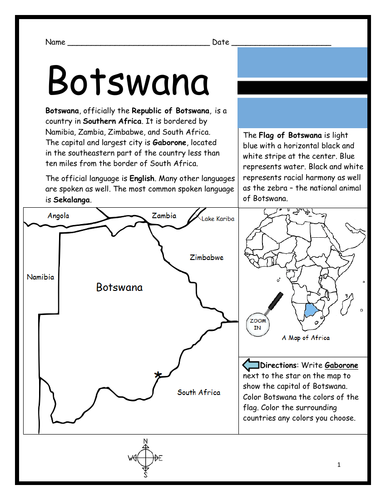 BOTSWANA - Introductory Geography Worksheet