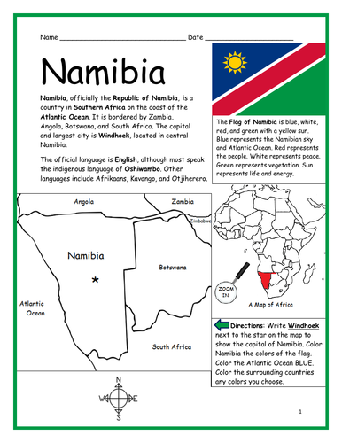NAMIBIA - Introductory Geography Worksheet