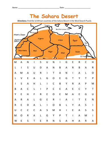 THE SAHARA DESERT Word Search Puzzle