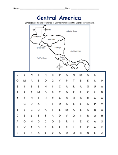CENTRAL AMERICA WORD SEARCH PUZZLE