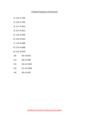 Year 6 Fractions (Unit of Work)