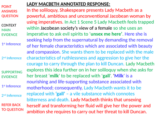 Lady Macbeth grade 7, grade 8 and grade 9 response.