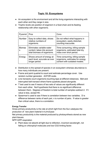 Edexcel A Level Biology Topic 10 Ecosystems