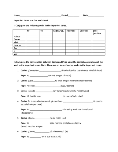 Practice imperfect tense by sairama | Teaching Resources