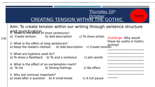 Gothic  Writing:  Creating tension