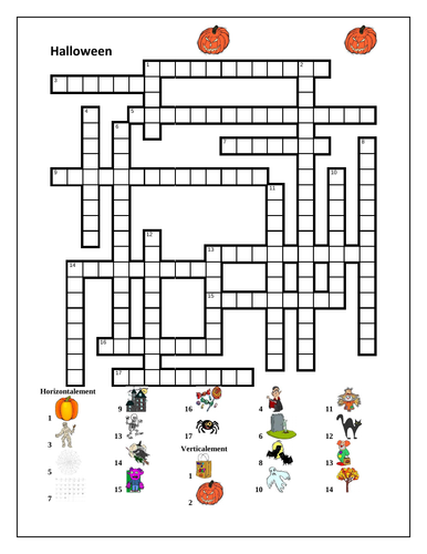 Halloween in French Crossword and Wordsearch