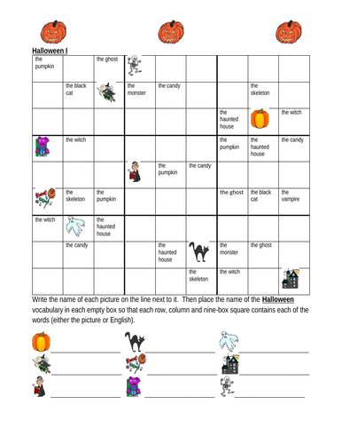 Halloween in English Sudoku | Teaching Resources