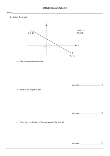 GCSE Revision worksheet+ans. Differenciation, SL Graphs, Functions, LP, Proportion, Indices, Factori