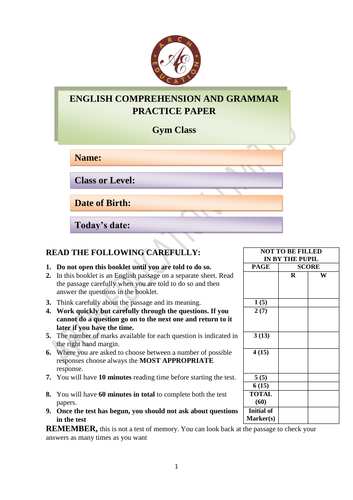 Practice paper for 11 plus English