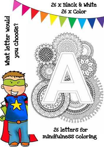 mindfulness colouring alphabet teaching resources