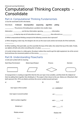 Computational Thinking - Enhanced Learning Worksheet + Answers