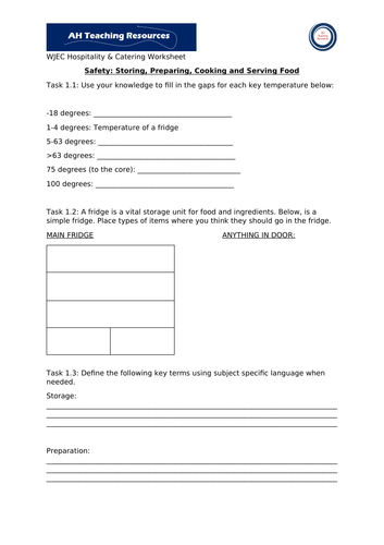 WJEC Hospitality & Catering: Safety Concerning Food Preparation, Storage, Cooking and Serving.