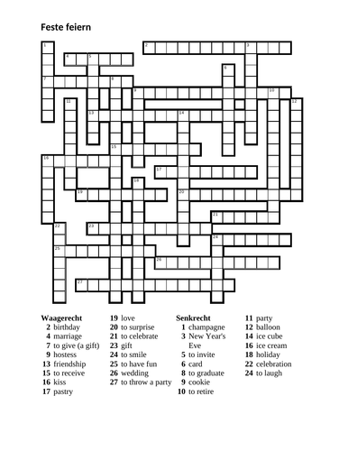 Feste Feiern (Celebrations in German) Crossword