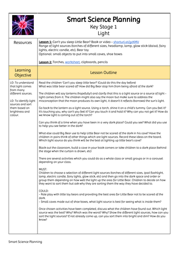 KS1 Light planning