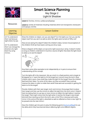 KS2 Light & Shadow Planning