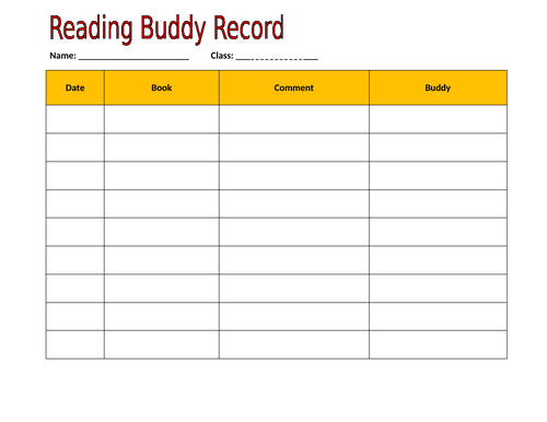 Reading Buddy/Parent Reader record sheets